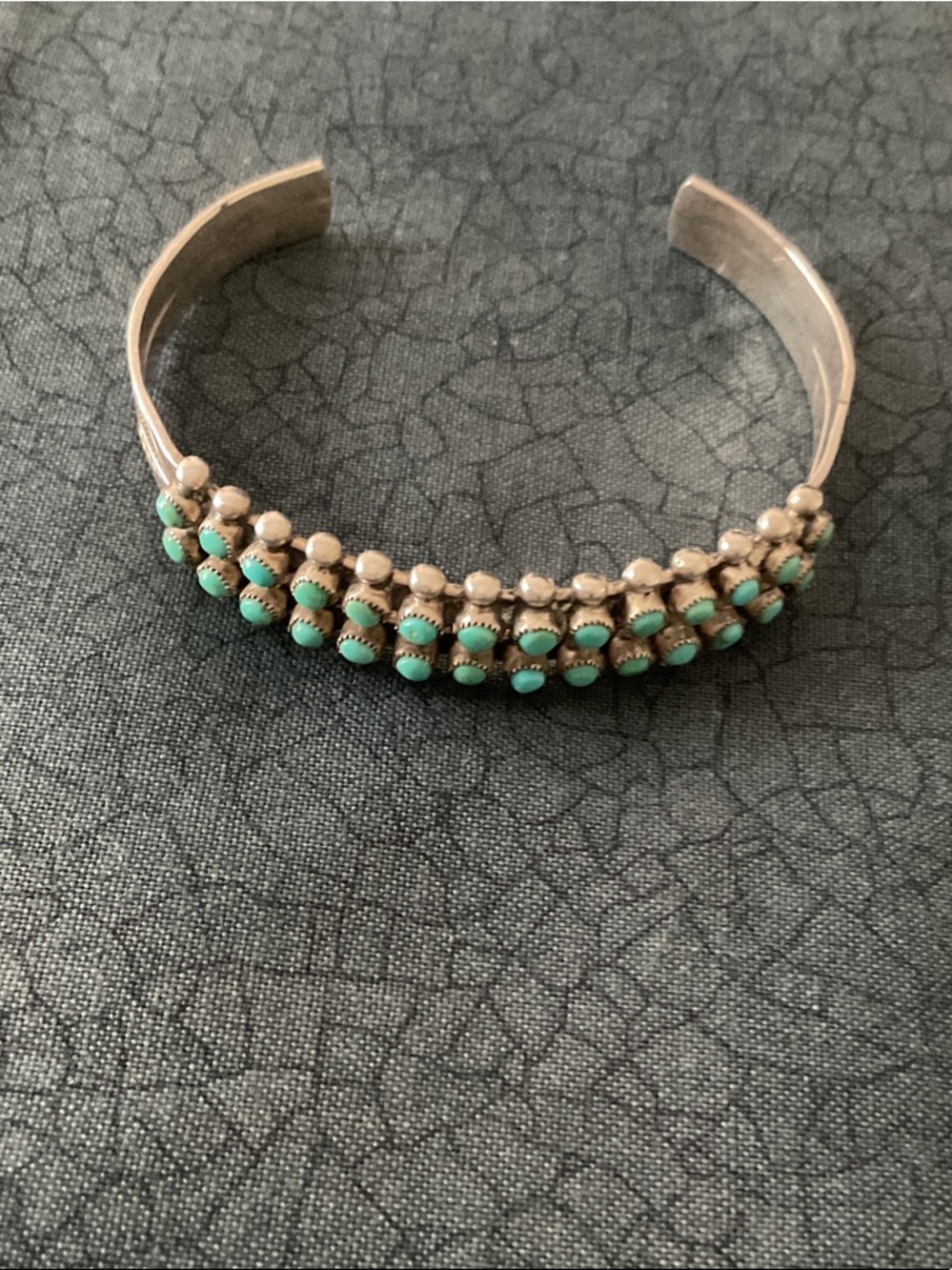 Turquoise Silver-Trim Stone Cluster Cuff Bracelet